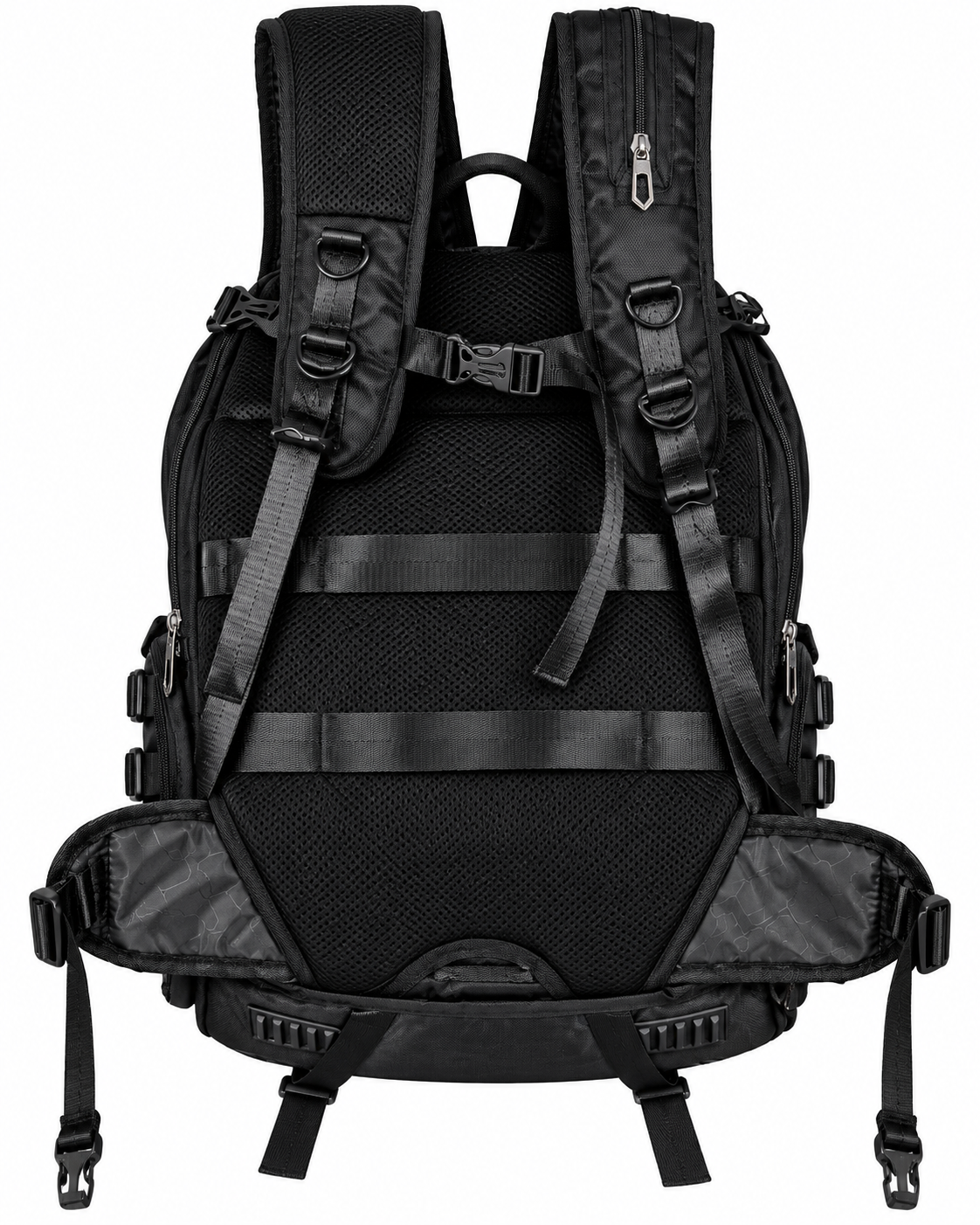 Stealth One backpack back view with padded shoulder straps