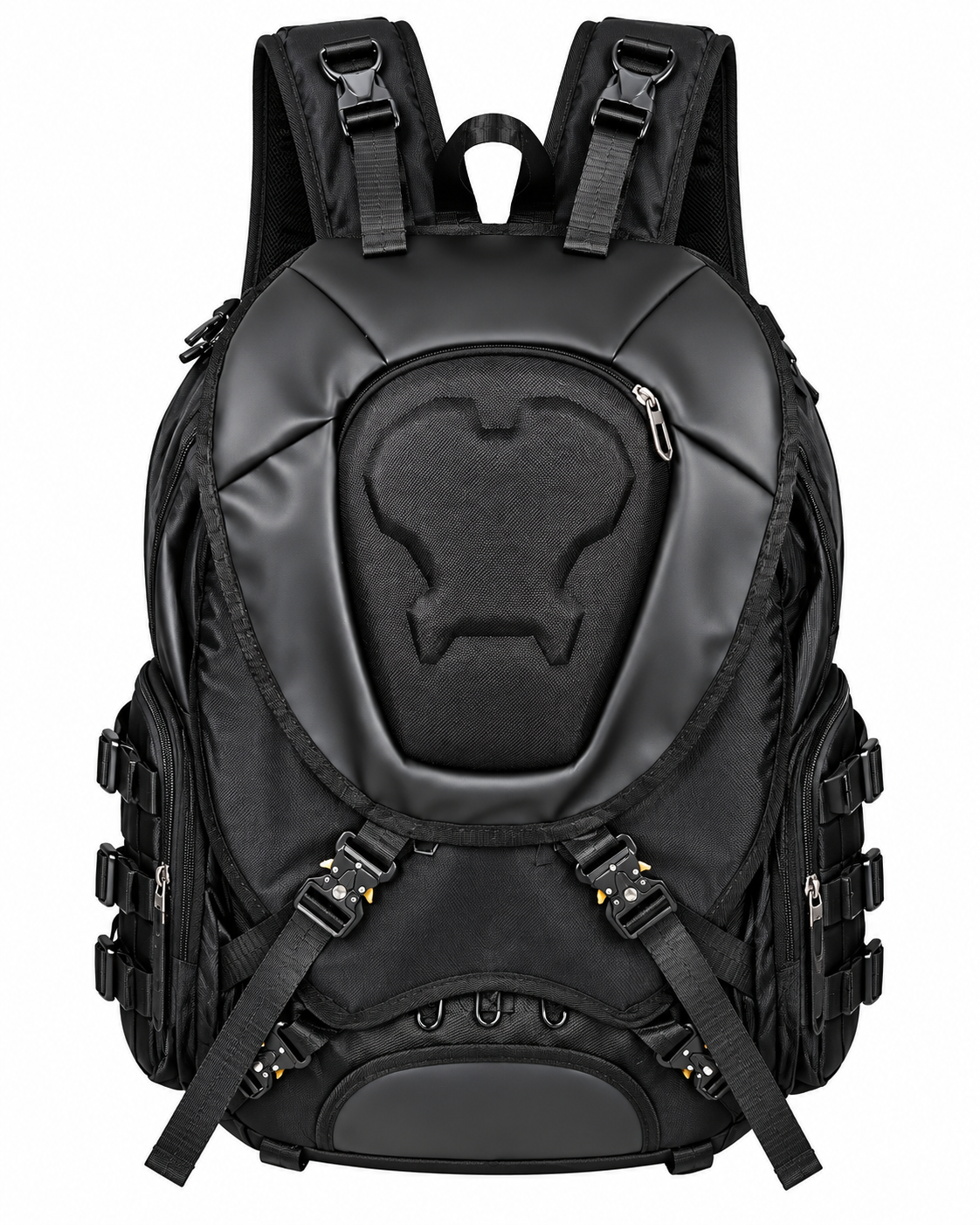 Stealth One black rider backpack, front view