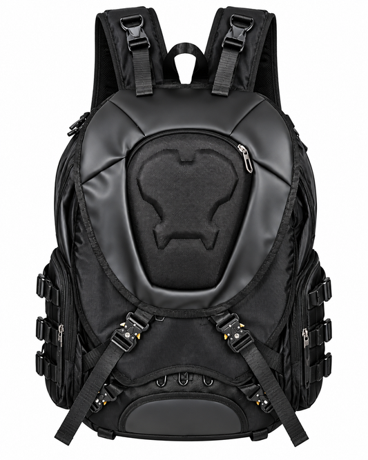 Stealth One black rider backpack, front view